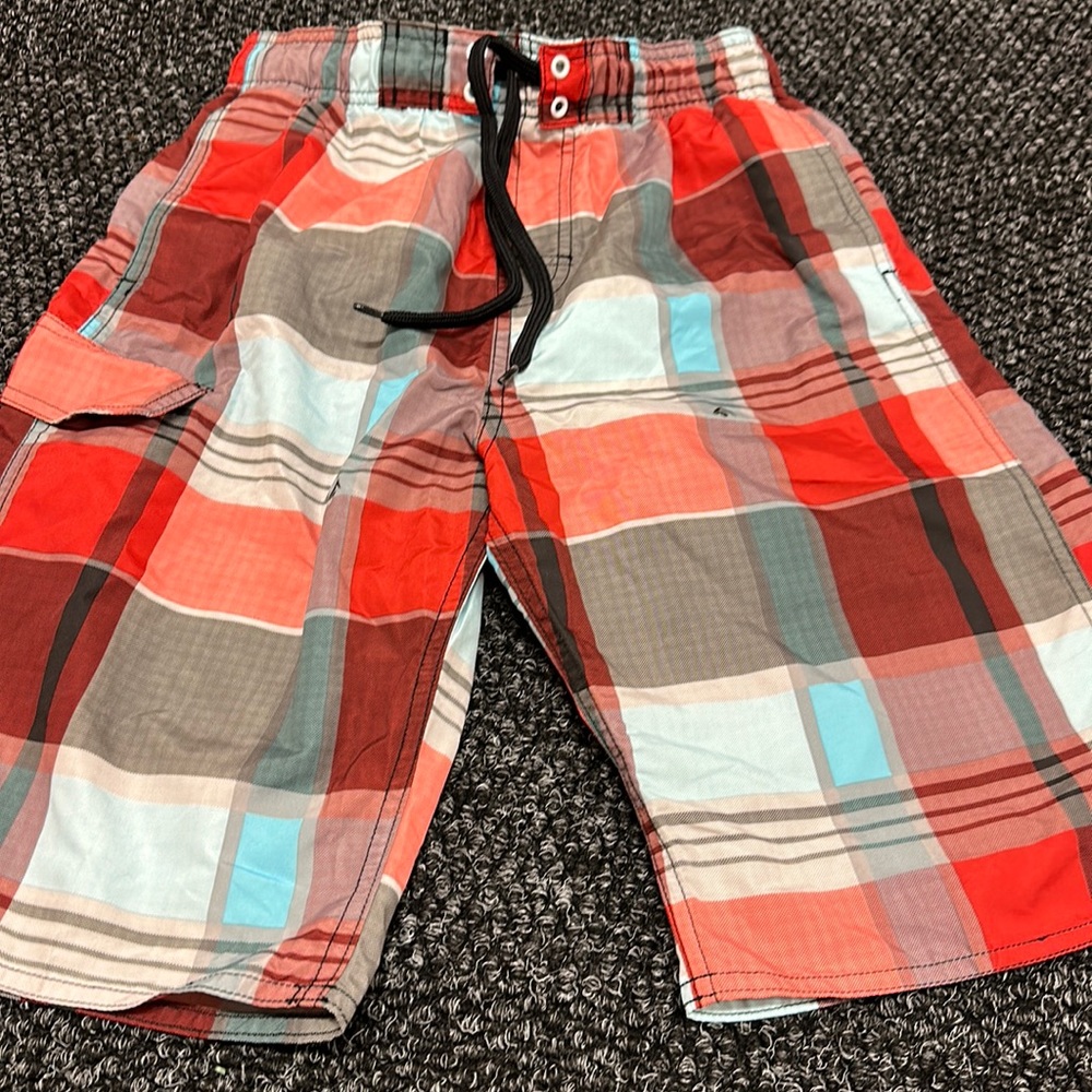 Boys Swimsuit Size 14-16 L Paid Red Back Grey White